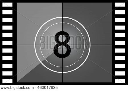 Old Movies Timer Counter Number Eight. Vector Illustration. Stock Image.
