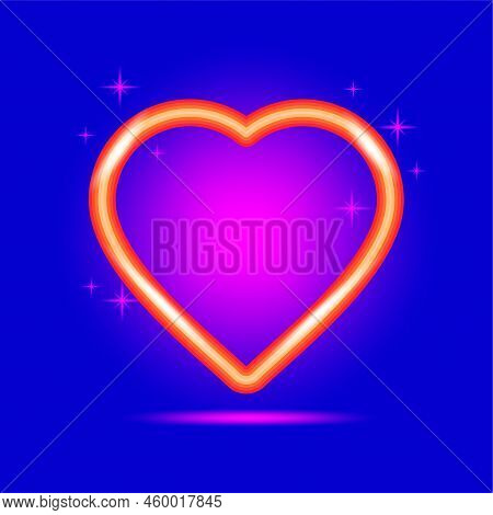 Line Art Neon Heart For Banner Design. Love, Romance Concept. Vector Illustration. Stock Image.