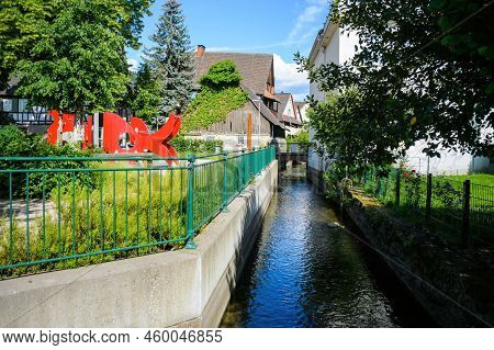 Oberkirch German City With Beautiful Water Canal And Kids Playground Area On The Left