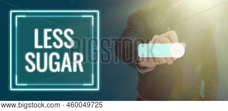 Conceptual Display Less Sugar. Word Written On Lower Volume Of Sweetness In Any Food Or Drink That W