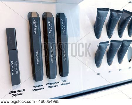 Dushanbe, Tajikistan - August 12, 2022: Alix Avien Cosmetics Various Mascara And Dipliner Showcase O