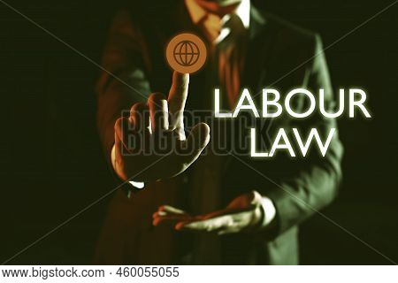 Sign Displaying Labour Law. Concept Meaning Rules Implemented By The State Between Employers And Emp