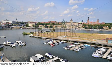 Szczecin, Poland. 17 August 2022. Aerial View On Szczecin City,  Port And Odra  River Bank