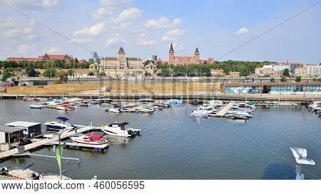 Szczecin, Poland. 17 August 2022. Aerial View On Szczecin City,  Port And Odra  River Bank