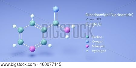 Nicotinamide, Niacinamide, Vitamin B3, Molecular Structures, 3d Model, Structural Chemical Formula A