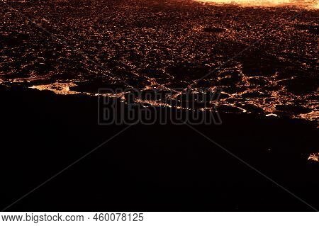 Flowing Lava Close Up At Night. Volcano Eruption At Meradalir Near Fagradalsfjall, Iceland.