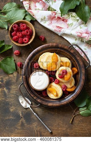 Healthy And Delicious Morning Breakfast. Homemade Cottage Cheese Pancakes Gluten Free (syrniki, Curd