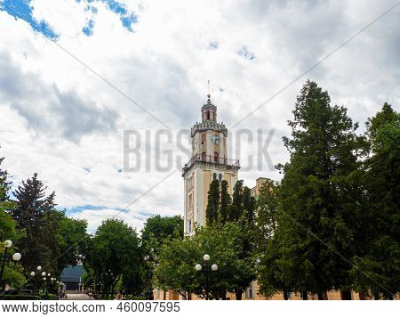 Town Hall Of Sambir On Market Square Was Built In 1638-1668 And Reconstructed In 1844. Tower Of The 
