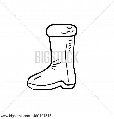 Rubber Boot Line Icon. Wellington Rain Boots. Sketch Illustration. Rain Boot Outline Icon. Hand Draw
