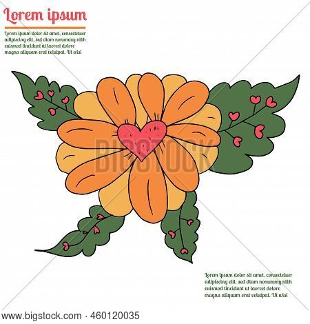 Colorful Fantasy Groovy Doodle Cartoon Flower Isolated On White Background.