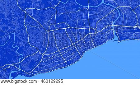Detailed Vector Map Poster Of Santo Domingo City Administrative Area. Blue Skyline Panorama. Decorat