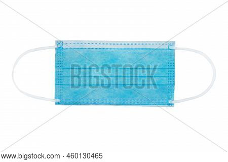 Blue Flat Medical Nonwoven Fabric Face Mask With Elastic Ear Loops Isolated Transparent Png. Surgica