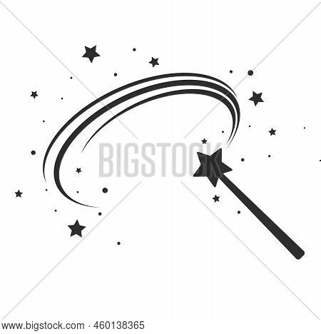Simple Black Magic Wand Icon Vector With Stars Isolated On White Background, Magic Wand Logo, Fairy 