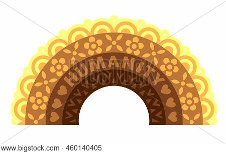 Rainbow Of Different Skin Tones, Humanity, With Mandala Pattern And Hearts. Romantic, Love And Valen