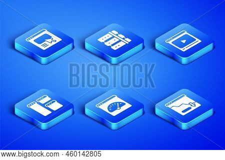 Set Financial Growth Decrease, Ui Or Ux Design, Digital Speed Meter, Browser Window, Server And Onli