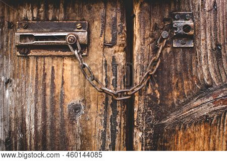 Old Door, Wood Texture, Metal Latch Lock