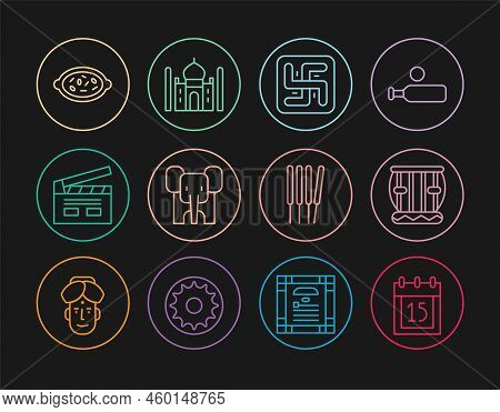 Set Line Independence Day India, Instrument Tabla, Hindu Swastika, Elephant, Bollywood Indian Cinema