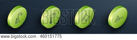 Set Isometric Line Water Tap, Electric Mixer, Packet Of Pepper And Frying Pan Icon. Vector