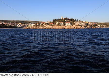 Croatia Primosten Town. Coastal Town Of Primosten In Sunset Light.