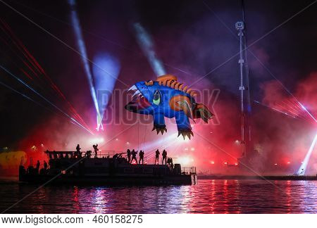 Cracow, Poland - June 4, 2022: Great Dragon Parade. The Great Outdoor Show On The Vistula River.