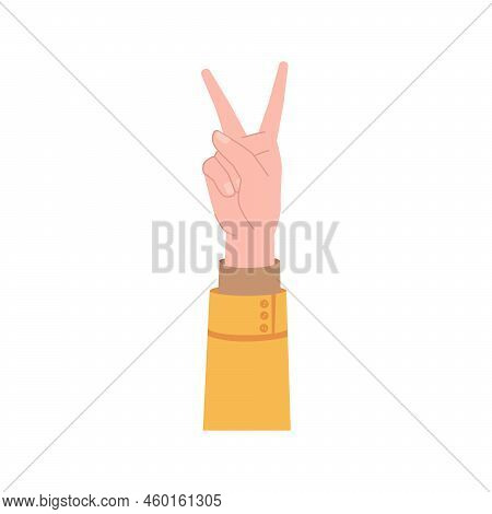 Victory Or Peace Sign Hand Gesture, Two Fingers Showing V Flat Cartoon Vector Illustration. Nonverba