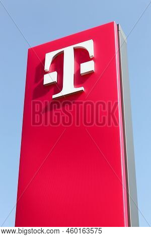 Cologne, Germany - September 2, 2018: Deutsche Telekom Sign On A Panel. Deutsche Telekom Is A German