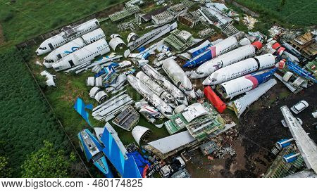 The Wreckage Of A Tourist Plane, In Parung, Bogor. The Metal Remains Of The Hull And Wings Of The Sh