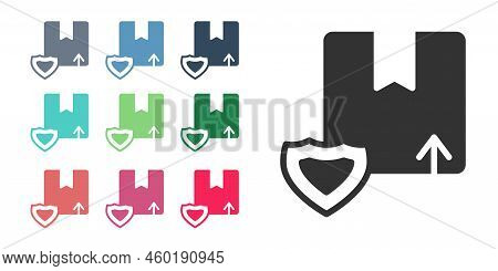 Black Delivery Security With Shield Icon Isolated On White Background. Delivery Insurance. Insured C