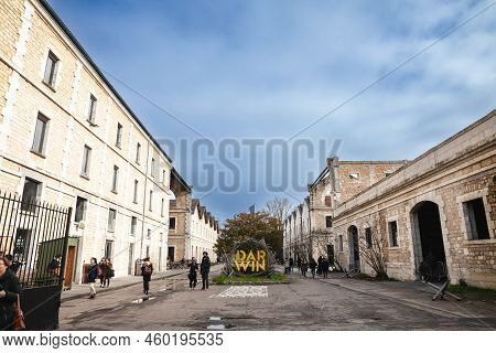 Bordeaux, France - February 20, 2022: Logo Of Espace Darwin At The Entrance Of The Complex. Darwin E