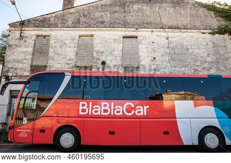 Bordeaux, France - February 25, 2022: Blablacar Logo On A Bus Of The Company In Bordeaux. Blablacar 