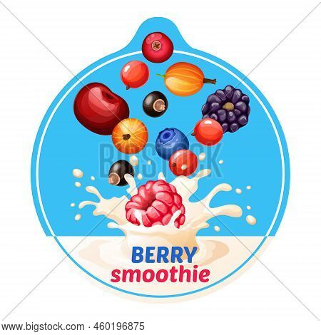 Cartoon Berry Smoothie Sticker With Rapsberry Gooseberry Bilberry Cherry Blackberry Cranberry Cowber
