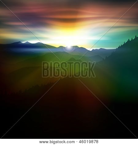 Pozadí abstraktní s horami a Sunrise
