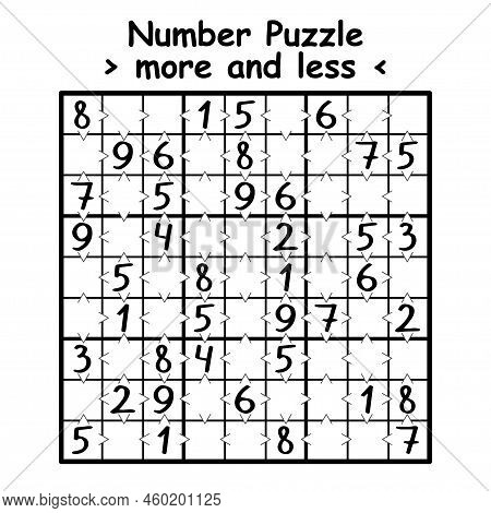 Logic Number Puzzle With More And Less Symbols Vector Illustration