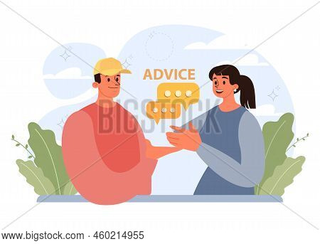 Advice Concept. Character Or Employee Giving Or Taking A Piece Of Advice