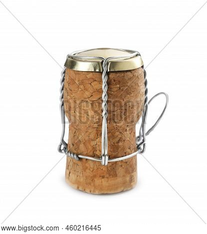 Cork Of Sparkling Wine And Muselet Cap Isolated On White