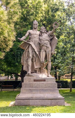 Prague, Czech Republic - 08 02 2022: Sculpture Of Slavic Mythical Figures - Statues Of Zaboj And Sla