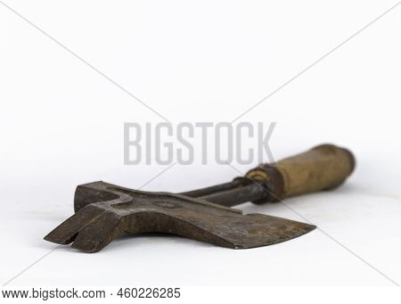 Vintage Rusted Tool Axe Isolated On White Background