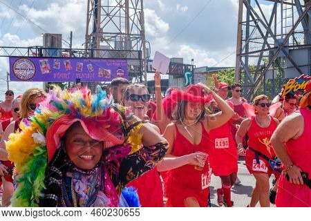 New Orleans, La - August 13: Colorfully Costumed Walkers Start The Red Dress Run With The Starting L