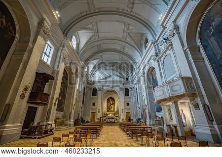 Urbino, Marche, Italy - July 2021: Inside Of Urbino Cathedral (italian: Duomo Di Urbino, Cattedrale