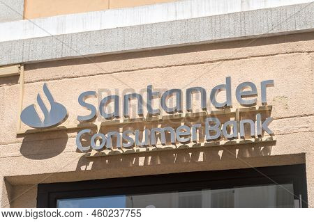 Krosno, Poland - June 12, 2022: Metalic Logo Of Santander Consumer Bank.