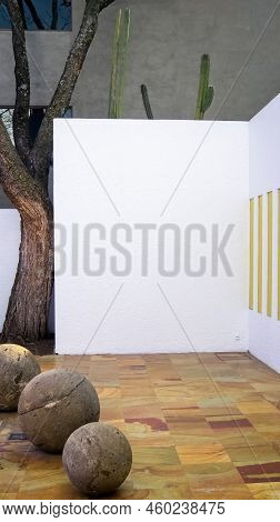 Interior Of The Gilardi House Of The Famous Architect Luis Barragan, Central Courtyard, With Stone S