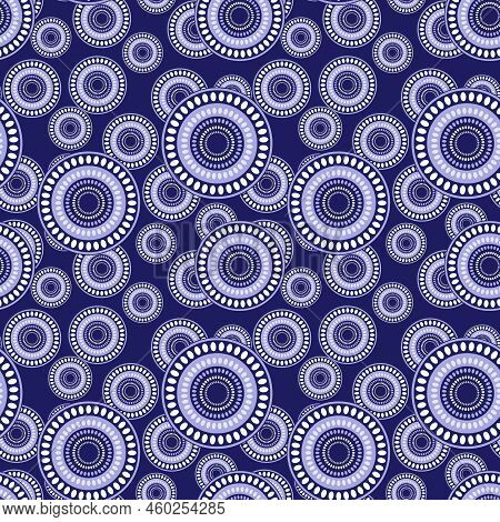 Seamless Pattern With Geometric Aboriginal Ornament. Ethnic Tribal Rounded Color Background. Afican,