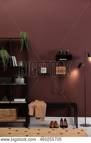 Modern Hallway Interior With Stylish Furniture And Key Holder