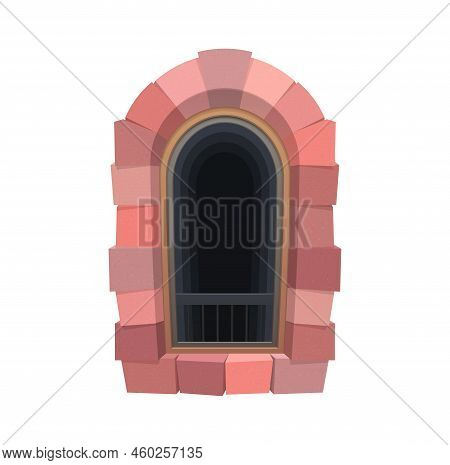 Cartoon Medieval Castle Prison Window. Arabic Jail Exterior Window. Medieval Palace Or Castle Prison