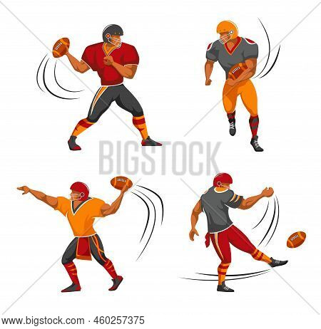 Quarterback, Kicker, Running Back American Football Player Characters. American Football League Play