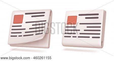 Newspaper 3d Illustration, News Paper With Curved Sheet. World Press, Publication With Article Headl