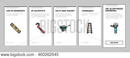 Building Tool Hammer Repair Drill Onboarding Mobile Vector. Home Saw, Construction Screwdriver, Hous