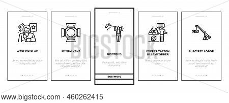 Video Production Film Studio Onboarding Mobile Vector. Movie Camera, Media Studio, Digital Professio