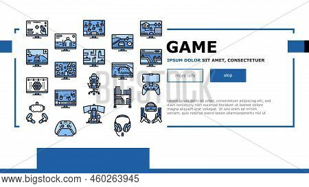Video Game Electronic And Device Landing Web Page Vector. Racing Simulator And Simulation, Action An