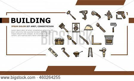 Building Tool Hammer Repair Drill Landing Web Page Vector. Home Saw, Construction Screwdriver, House